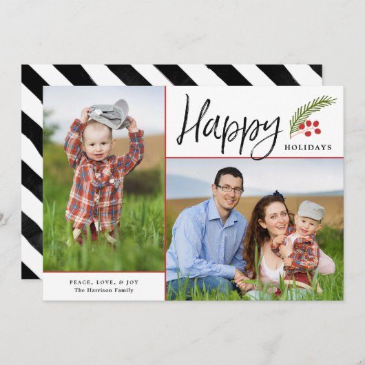 ハッモダンプホリデーズツーフォトホワイトホリデーカード シーズンカード (正面/裏面)