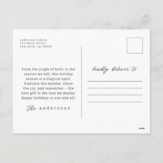 ハッモダンプホリデーズフローラカスタムファミリーフォト シーズンポストカード (裏面)