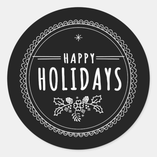 ハッモダンプホリデーラウンドブラッククリスマスステッカー ラウンドシール (正面)