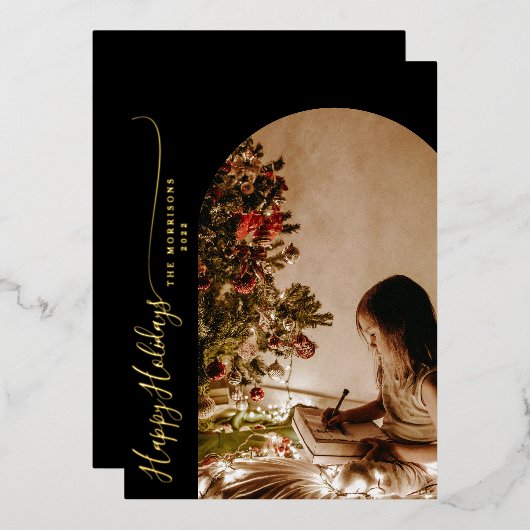 ハッモダンプホリデー2 – フォトクリスマスフォイル穴 箔シーズンカード (正面/裏面)