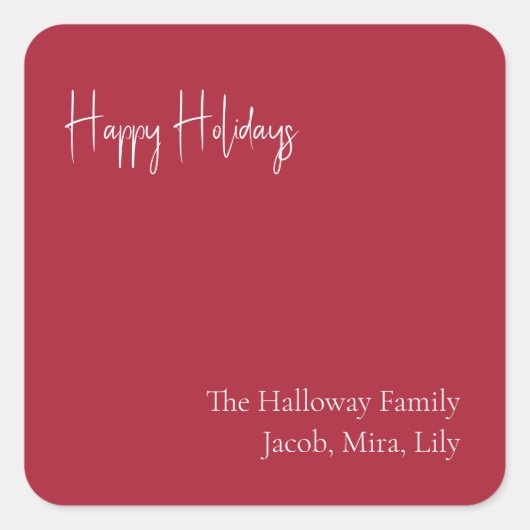 ハッモダンプホリデー |赤いファミリーギフト スクエアシール (正面)