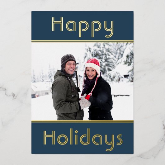 ハッモダンプミニマルホリデーズファミリーフォト金ゴールド 箔シーズンカード (正面)