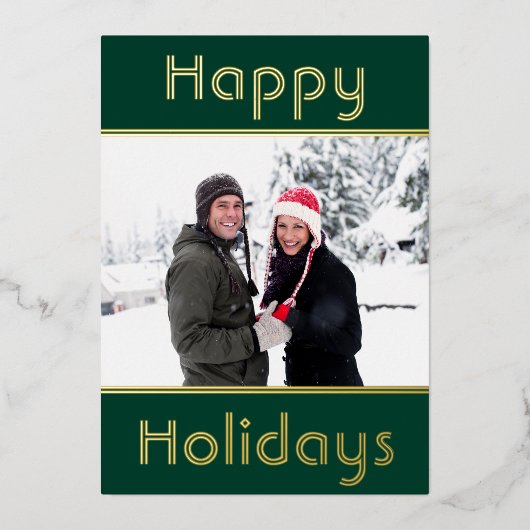 ハッモダンプミニマルホリデーズファミリーフォト金ゴールド 箔シーズンカード (正面)