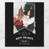 ハッモダンプミニマル・ホリデー写真ブラックリボン ワインラベル (シングルラベル)