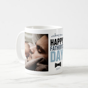 ハッモダンプ父親の日2つのフォトブルーボウタイ コーヒーマグカップ
