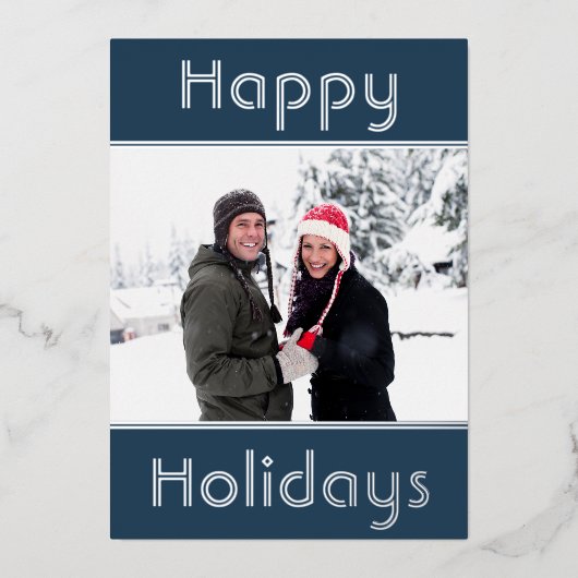 ハッモダンミニマルプホリデーズファミリーフォトシルバー 箔シーズンカード (正面)