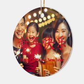ハッ中国のピー新年カスタム文字写真赤 セラミックオーナメント (左)