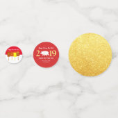 ハッ中国のプニューイヤー豚ランタン2019赤金ゴールド コンフェッティ (正面)