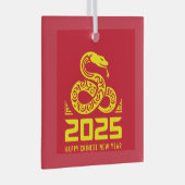 ハッ中国のプニューイヤー・オブ・ザ・スネーク2025赤金ゴールド ガラスオーナメント (正面右)