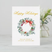 ハッ企業のプホリデーズクリスマスリース金ゴールド 箔シーズンカード (立ち正面)