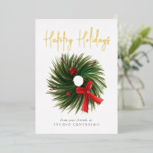 ハッ企業のプホリデーズクリスマスリース金ゴールド 箔シーズンカード (立ち正面)