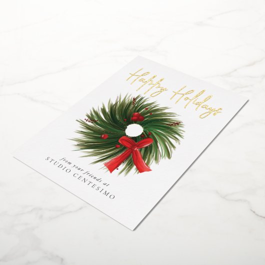 ハッ企業のプホリデーズクリスマスリース金ゴールド 箔シーズンカード (回転した状態)