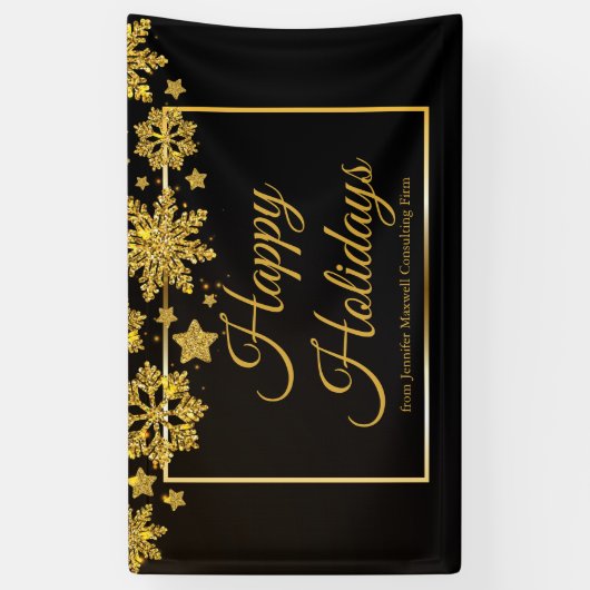 ハッ企業のプホリデーズシックブラック金ゴールドパーティー 横断幕 (縦)