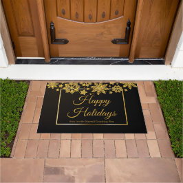 ハッ企業のプホリデーズシックブラック金ゴールドホリデー ドアマット