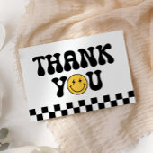 ハッ市松模様にピー顔誕生日サンキューカード サンキューカード