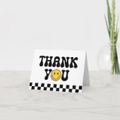 ハッ市松模様にピー顔誕生日サンキューカード サンキューカード (正面)