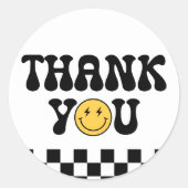 ハッ市松模様にプ顔誕生日ありがとう ラウンドシール (正面)