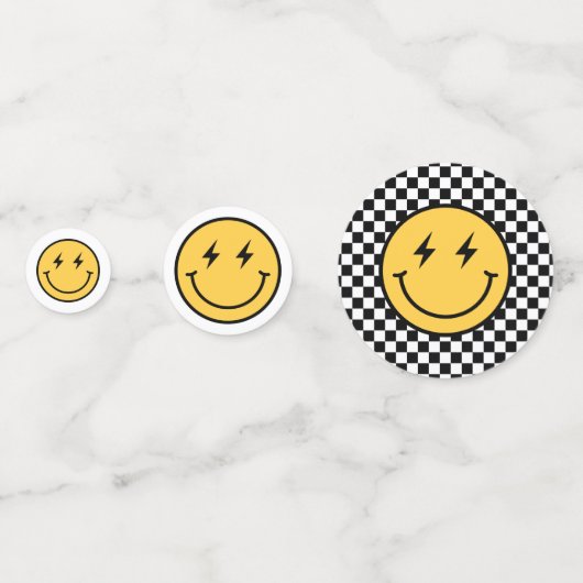 ハッ市松模様にプ顔誕生日 コンフェッティ (正面)