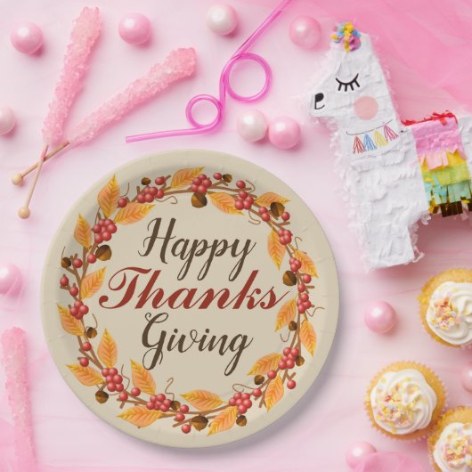ハッ感謝していプ与えの秋紅葉リース ペーパープレート (パーティー)
