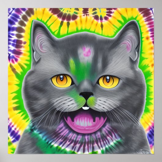 ハッ熱狂するプシャルトレックス猫ポートレートアート ポスター (正面)