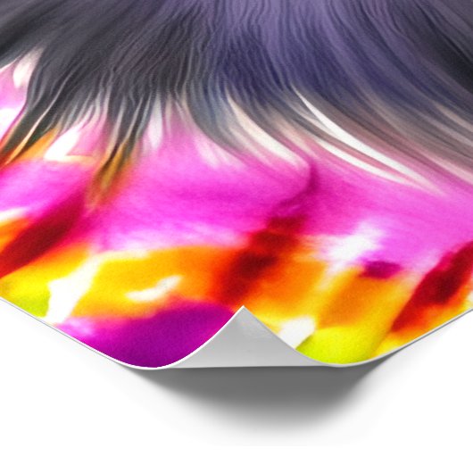 ハッ熱狂するプブラックポメラニア犬ドッグ絞り染めアート ポスター (角)