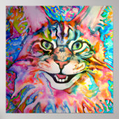 ハッ熱狂するプメインクーンキャットポートレートアート ポスター (正面)