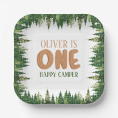 ハッ素朴プキャンパーファースト誕生日グリーンフォレスト ペーパープレート (正面)