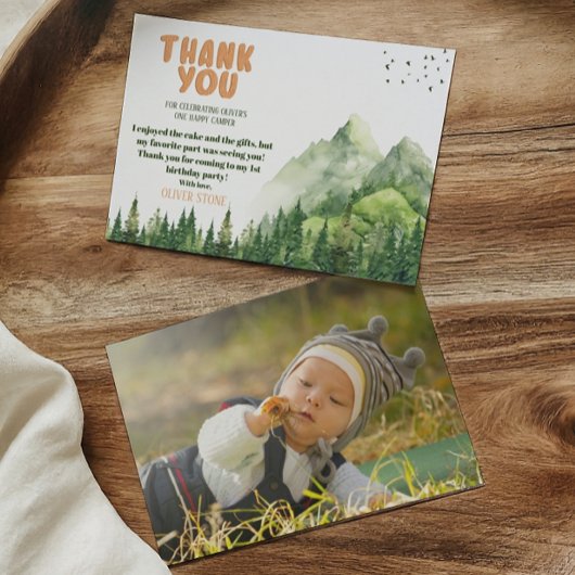 ハッ素朴プキャンパー最初の誕生日写真バック サンキューカード