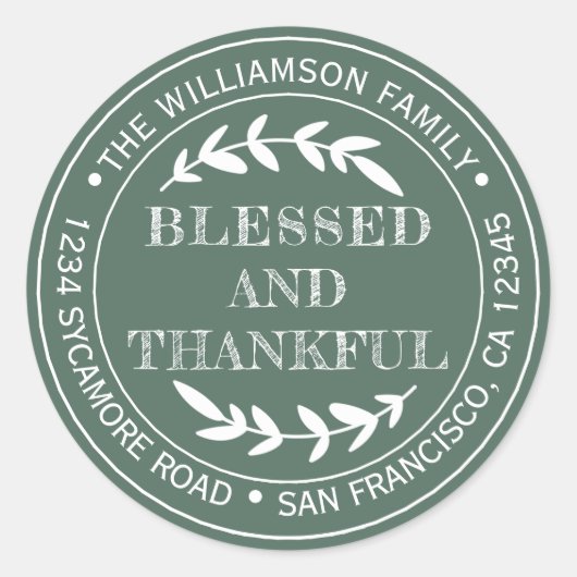 ハッ素朴プサンクスギビング差出人住所グリーン ラウンドシール (正面)