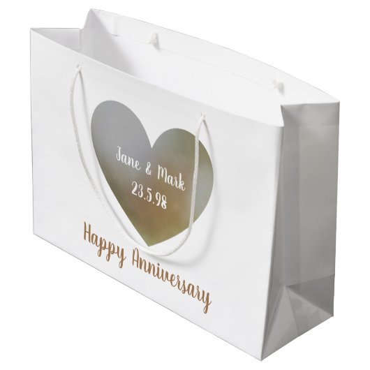 ハッ結婚ピーの記念日バッグ、ハート形の真珠 ラージペーパーバッグ (裏面アングル)