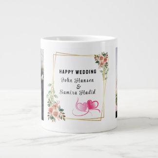 「ハッ結婚ピーの記念日」婚約カップル ジャンボコーヒーマグカップ