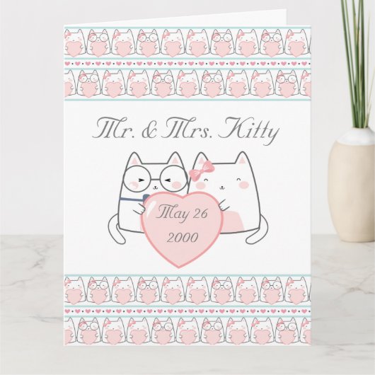 ハッ結婚ピーの記念日Mr.ミセス・子猫 カード (正面)