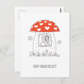 ハッ結婚ピー記念日ハートカップルきのこ ポストカード (正面/裏面)