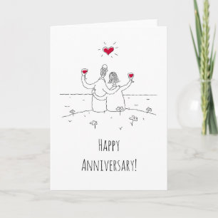 ハッ結婚ピー記念日赤いハート結婚したカップル カード