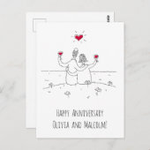 ハッ結婚ピー記念日赤いハート結婚したカップル ポストカード (正面/裏面)