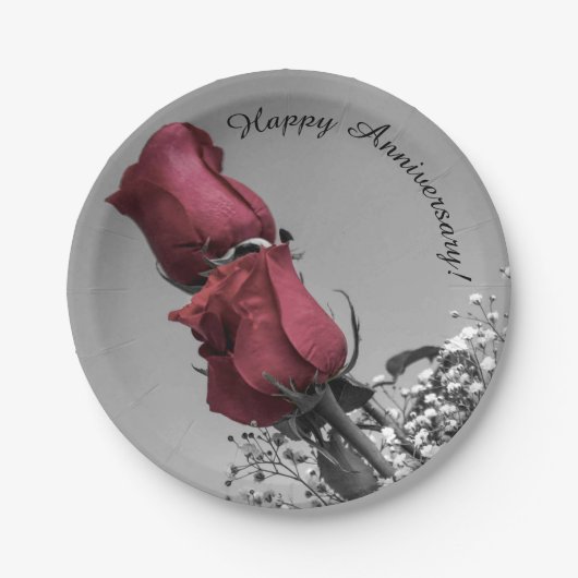 ハッ結婚ピー記念日 | Red Roses写真 ペーパープレート (正面)