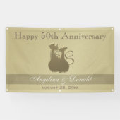 ハッ結婚ピー金ゴールドアニバーサリー猫カップルのバナー 横断幕 (横)