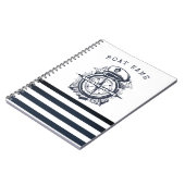 ハッ航海のト、いかり、ホイールネイビーブルーストライプの ノートブック (左側)