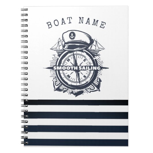 ハッ航海のト、いかり、ホイールネイビーブルーストライプの ノートブック (正面)