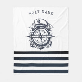 ハッ航海のト、いかり、ホイールネイビーブルーストライプの フリースブランケット