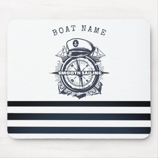 ハッ航海のト、いかり、ホイールネイビーブルーストライプの マウスパッド (正面)