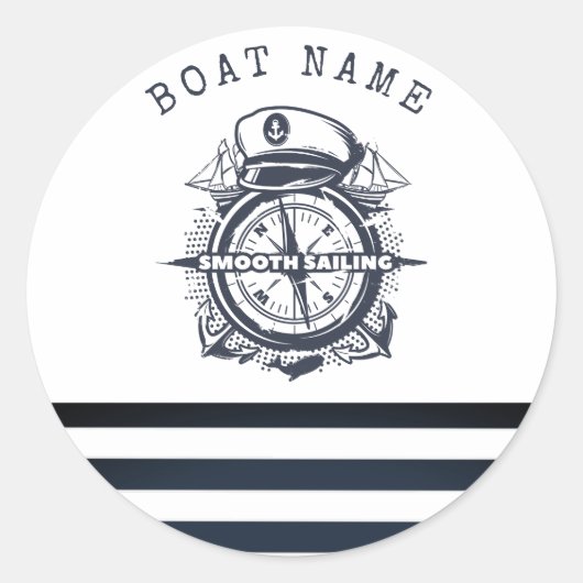 ハッ航海のト、いかり、ホイールネイビーブルーストライプの ラウンドシール (正面)