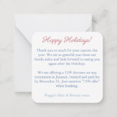 ハッ頭が切れるプホリデーズカスタマーロゴ付き有難う ノートカード (裏面)