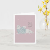 ハッ食べ物ピーの季節!かわいいセイウチの休日/クリスマス カード (黄色い花)