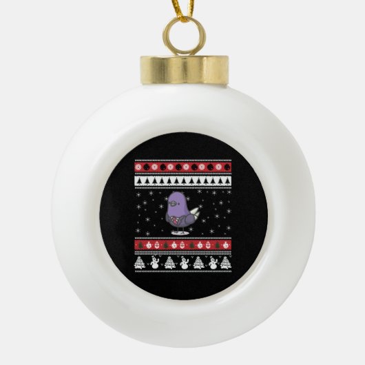 ハトおもしろいの醜いクリスマス セラミックボールオーナメント (正面)