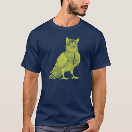 ハトおもしろいを着た猫が鳥デザイン Tシャツ (正面)