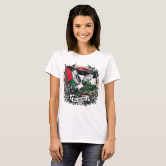 ハトがオリーブの葉フリーのパレスチナ国旗を掲げている Tシャツ