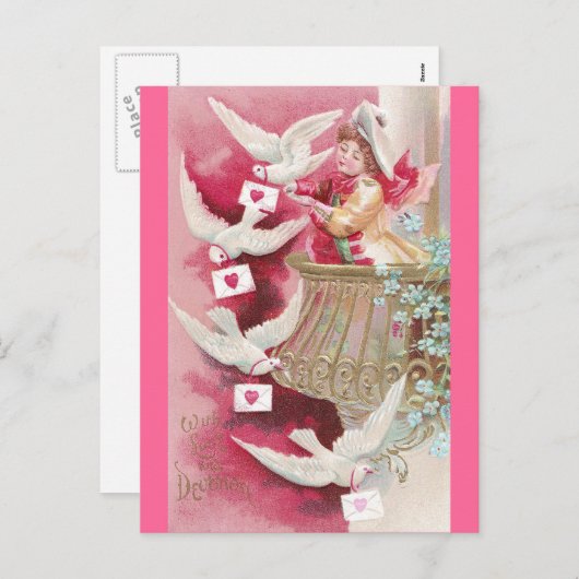 ハトがバレンタインを投稿 シーズンポストカード (正面/裏面)