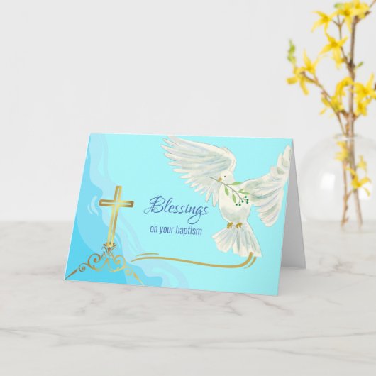 ハトとクロスとのバプテスマの恵み カード (黄色い花)
