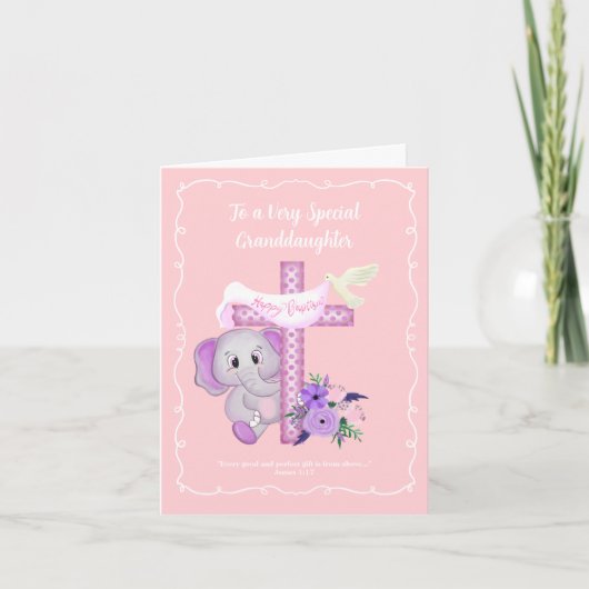 ハトとクロスベビーの洗礼を持つピンクのバゾウ カード (正面)